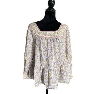 AE OVERSIZED SQUARE NECK LONG-SLEEVE PEASANT BLOUSE